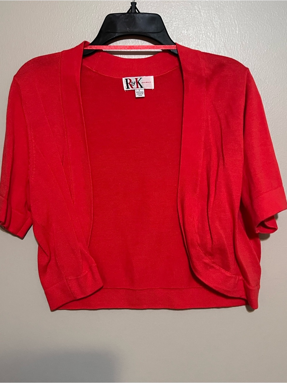 R&K Red Short-Sleeve Open Front Cropped Cardigan